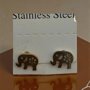 Gold Elephant Stainless Steel Earrings